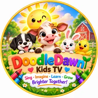 DoodleDawn Kids TV logo with Clover, Benny, Luna and PiP